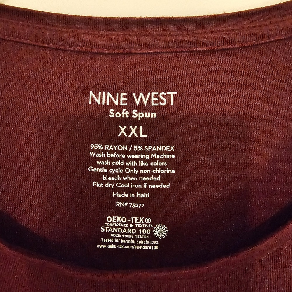 Nine West Soft Spun TShirt Womens XXL Burgundy Maroon Short Sleeve Crew Neck Tee - Picture 2 of 3